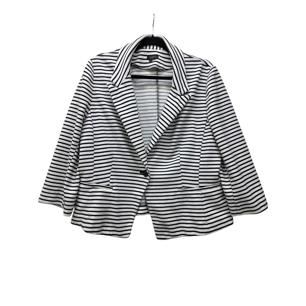 Ann Taylor Womens Black White Striped Knit Blazer Single Button Jacket